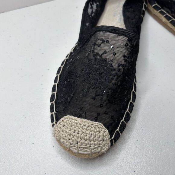 Tiosebon Lace Black Florals Sequin Espadrilles Flats Slip Ons Comfy Womens NWOB - Picture 3 of 7